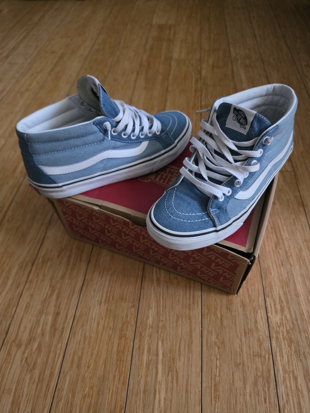 Vans Mid-Top Sneakers in Denim Light Blue and White